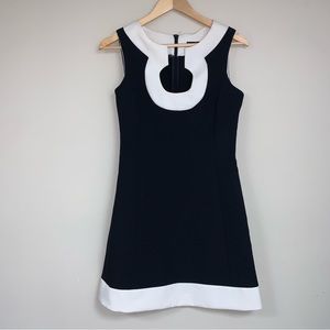 🆕 Black White Fit and Flare Dress Women’s 6 Round Keyhole Neck Spring Summer